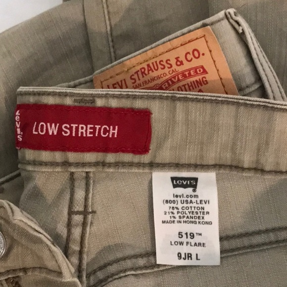 Levis 519 Jeans Womens Juniors Size 9 Long Stretch Low Flare Tan Denim - Picture 4 of 5